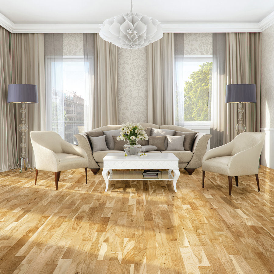 Ovara Engineered Natural Oak Multi-Strip Flooring, Lacquered - 4-Strip: 14.0 x 207 x 2,200 mm