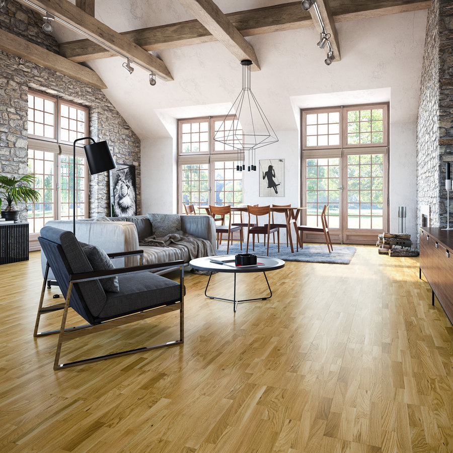 Ovara Engineered Natural Oak Multi-Strip Flooring, Lacquered - 4-Strip: 14.0 x 207 x 2,200 mm