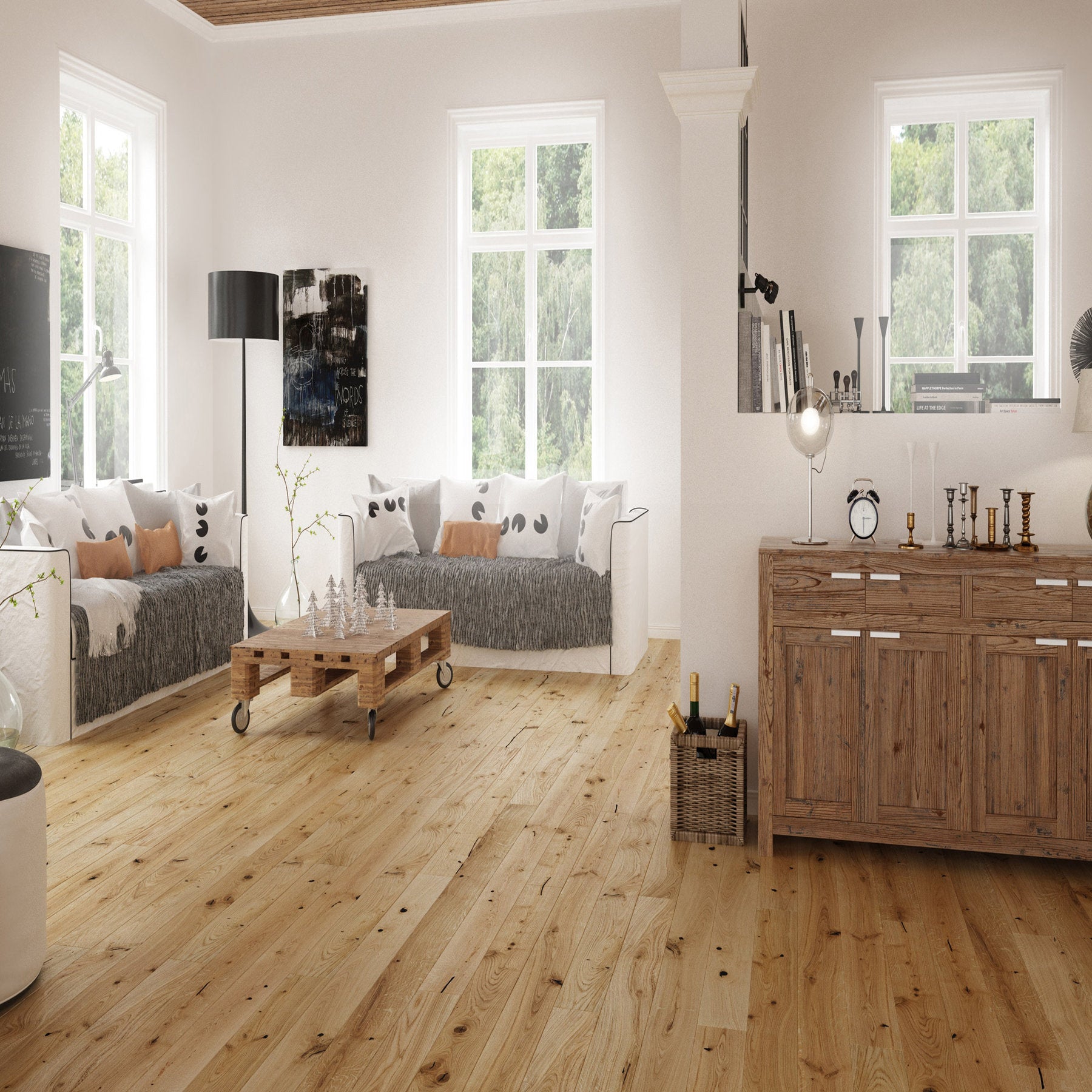 Ovara Rustic Engineered Natural Oak Planks Flooring, Brushed & Oiled: 14.0 x 130 x 1,092 mm