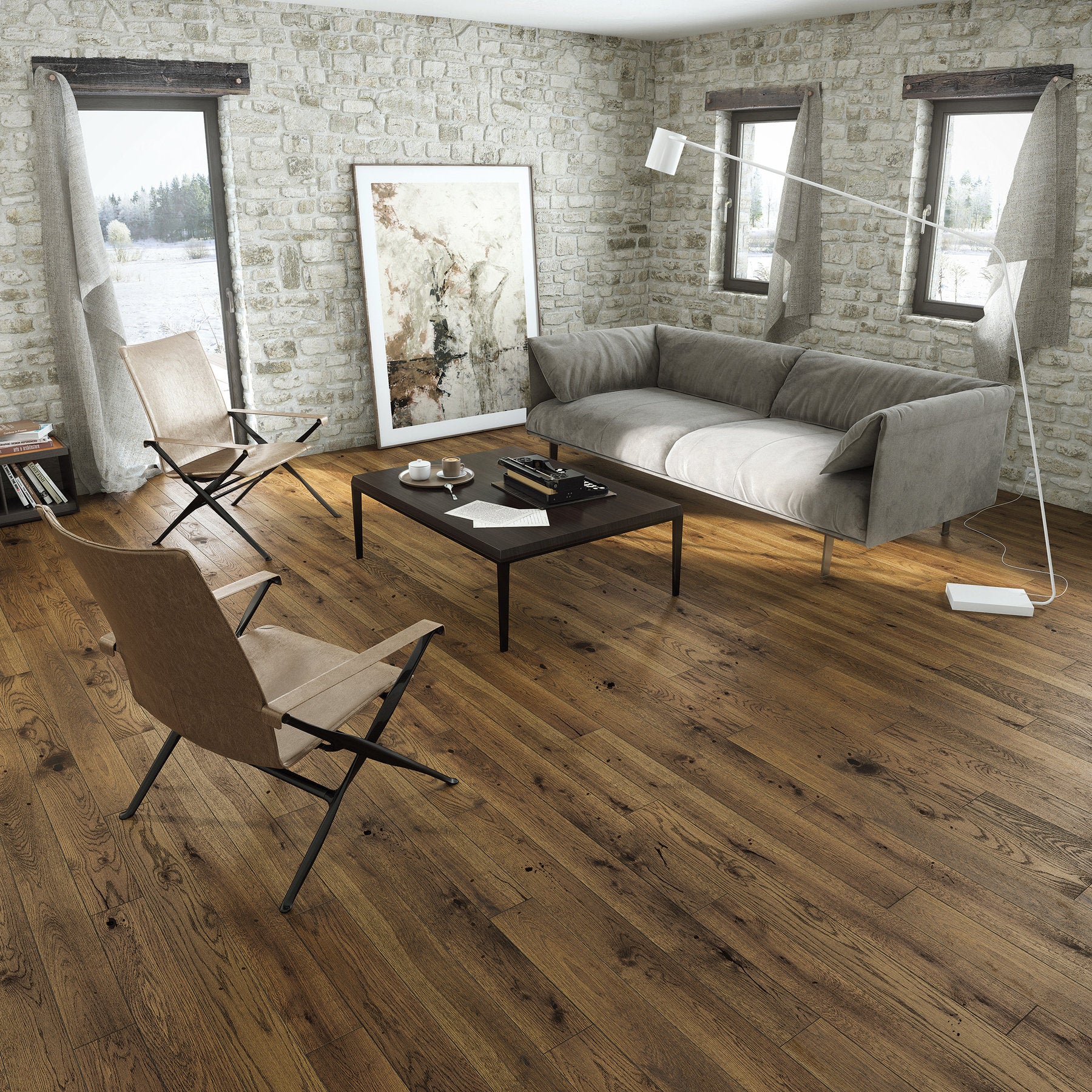 Ovara  Engineered Deep Smoked Oak Planks Flooring, Brushed & Matt Lacquered: 14.0 x 130 x 1,092 mm