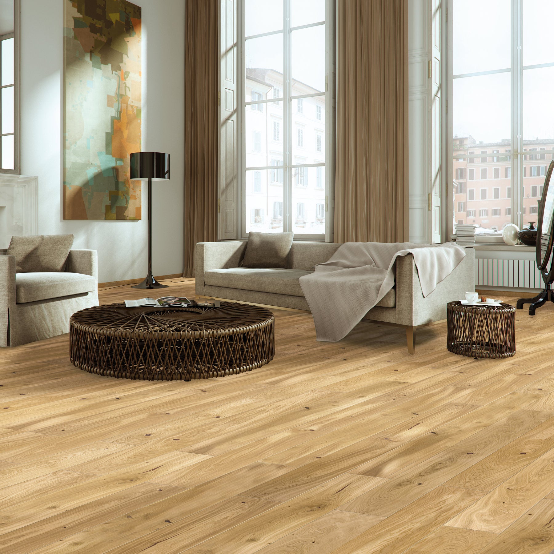 Ovara  Engineered Natural Oak Planks Flooring,  & Lacquered: 14.0 x 155 x 1,092 mm
