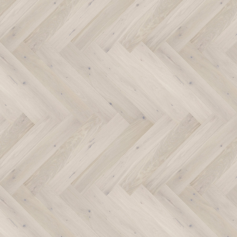 Ovara Engineered White Oak Herringbone Flooring, Brushed & Matt Lacquered: 14.0 x 110 x 660 mm