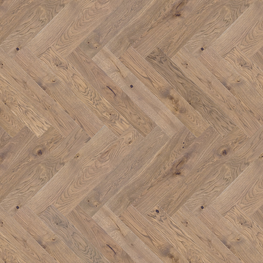 Ovara Engineered French Chateau Oak Herringbone Flooring, Brushed & Matt Lacquered: 14.0 x 110 x 660 mm