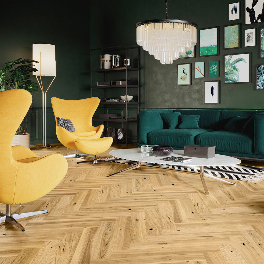 Ovara  Engineered Invisible Oak Herringbone Flooring,  & Oiled: 14.0 x 110 x 660 mm