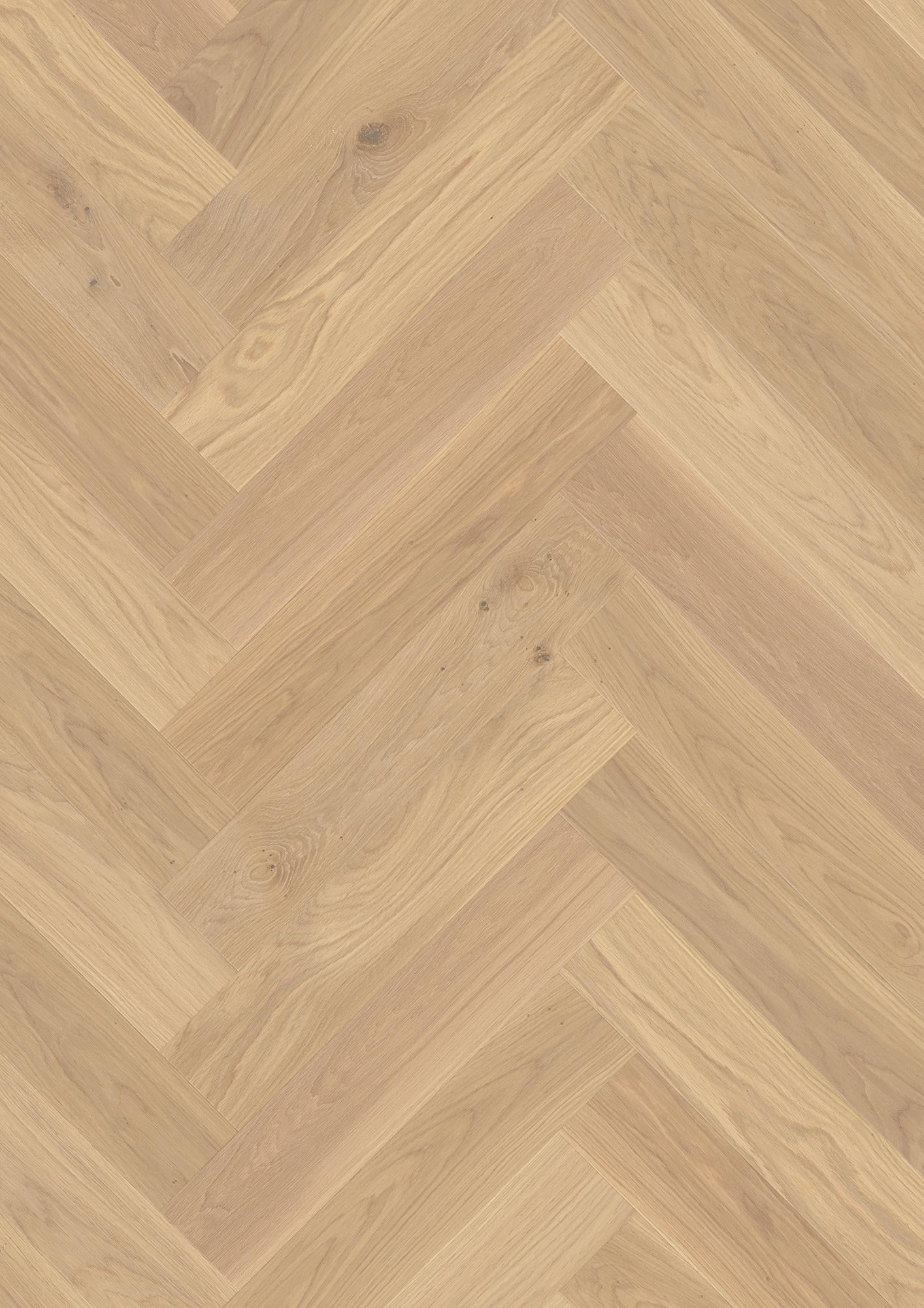 Boen Adagio Engineered White Oak Herringbone Flooring, Unbrushed & L/Natural, A & B Planks: 14.0 x 138 x 690 mm