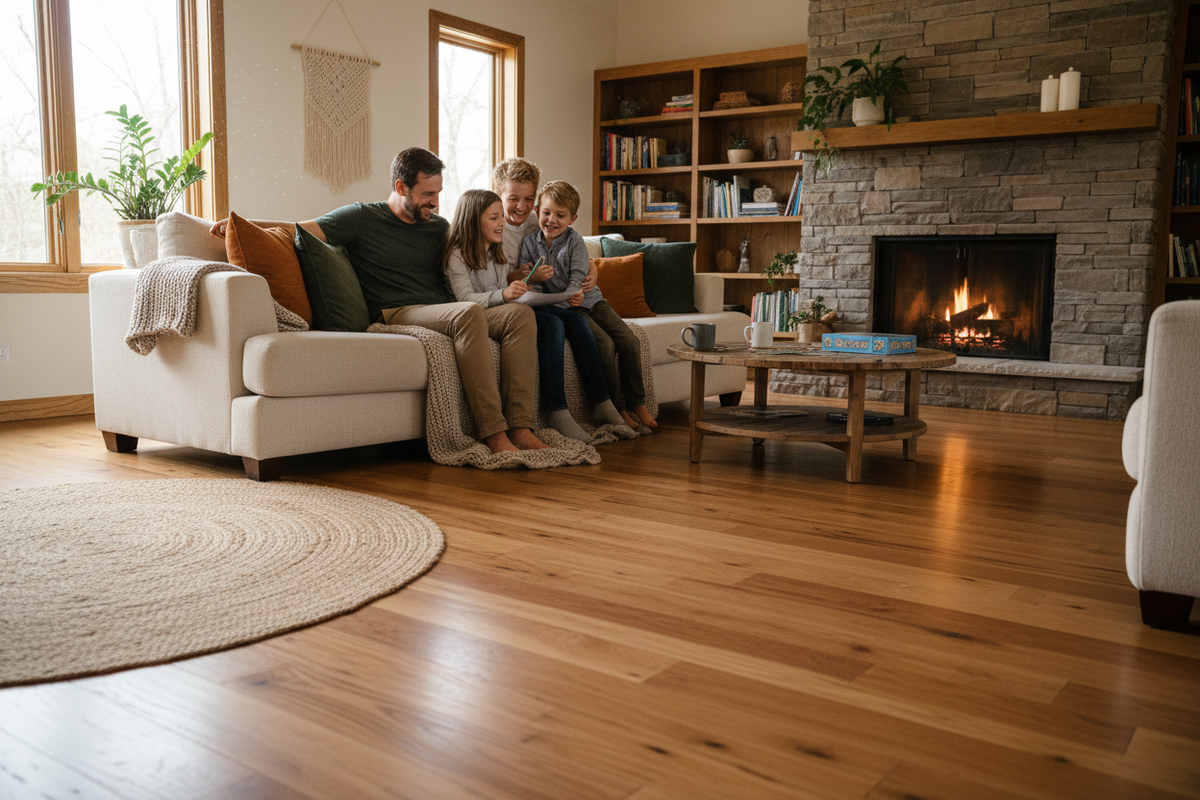 ok instead lets just go with a happy family in a living room with a wood floor