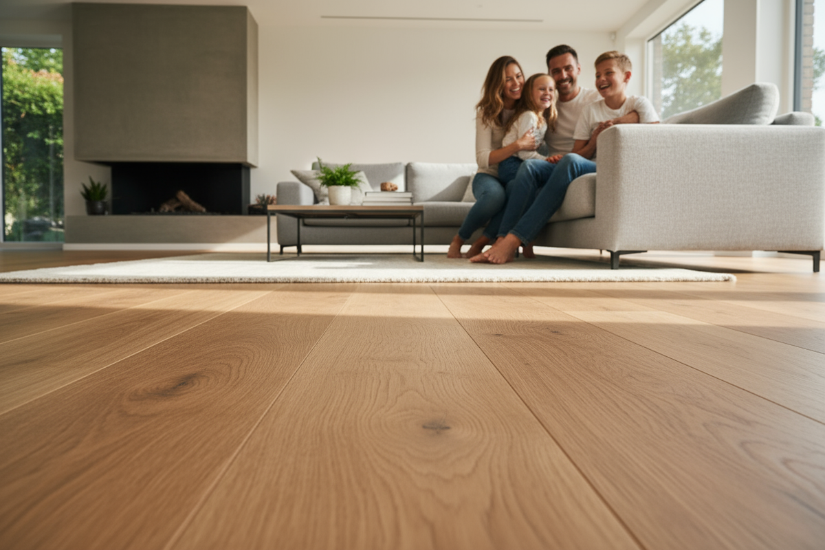 A solid engineered oak floor